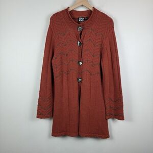 Vtg Women Cardigan Sweater XL Burnt Orange Long-Sleeve Button Front Wool Cottage